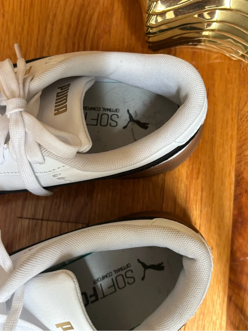 Puma White Sneakers with Black Stripe and Gum Sole